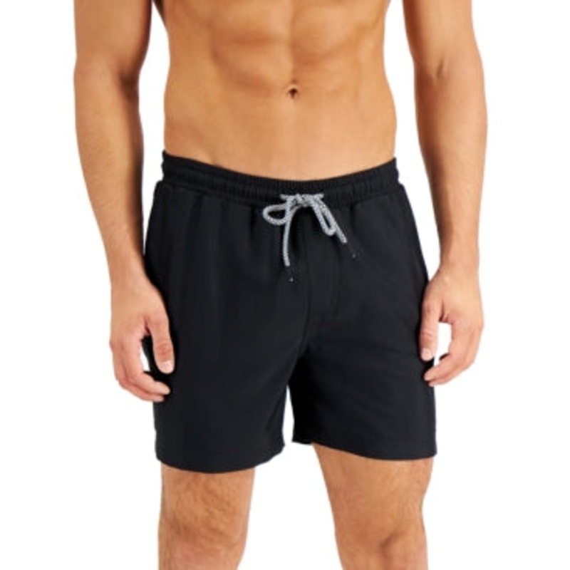 Inc Men's Regular Fit Quick Dry Solid 5 Swim Trunks Deep Black XL