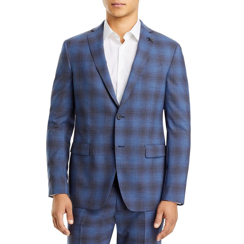 John Varvatos Star Usa Bleecker Slim Fit Plaid Sport Coat Blazer  Blue 40R