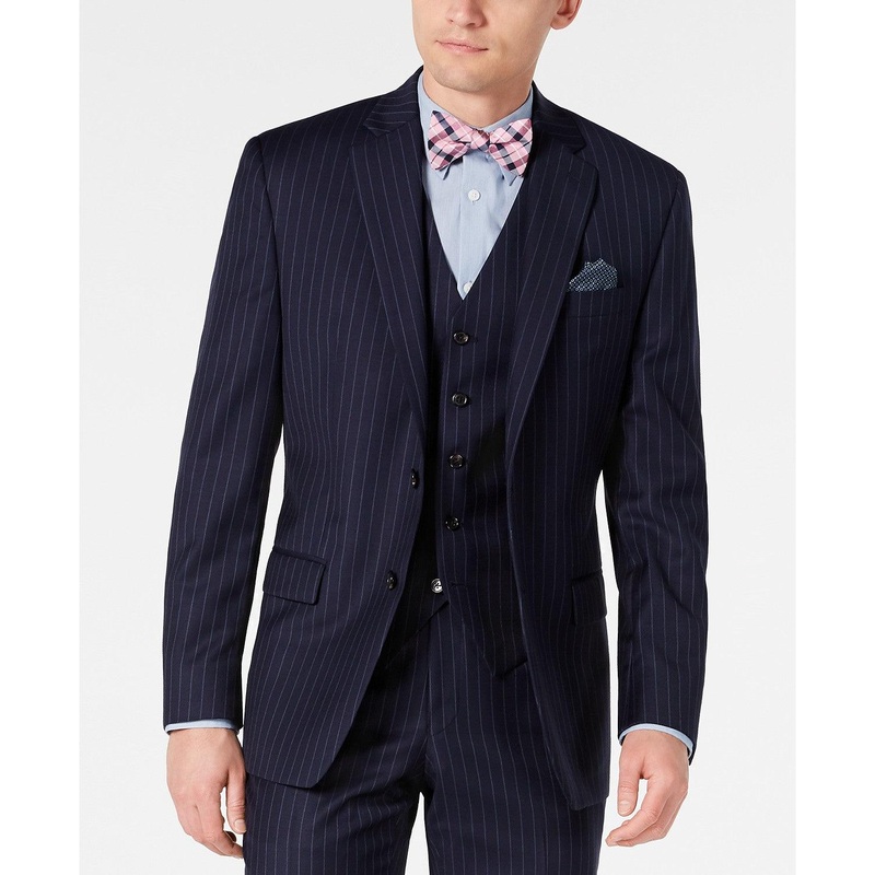 Lauren Ralph Lauren Mens Classic Fit Stretch Suit Jacket 44S Navy Pinstripe