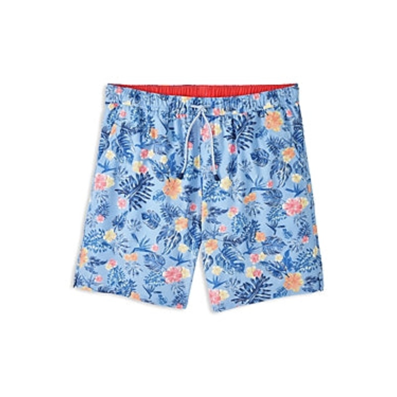 Peter Millar Mens Palm Floral 7 Swim Trunks Blue Large