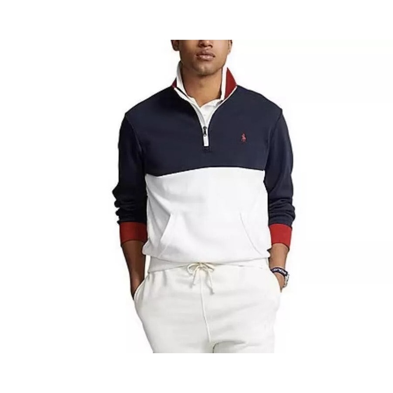 Polo Ralph Lauren Men's Cotton Interlock Quarter-Zip Sweatshirt Large White Blue