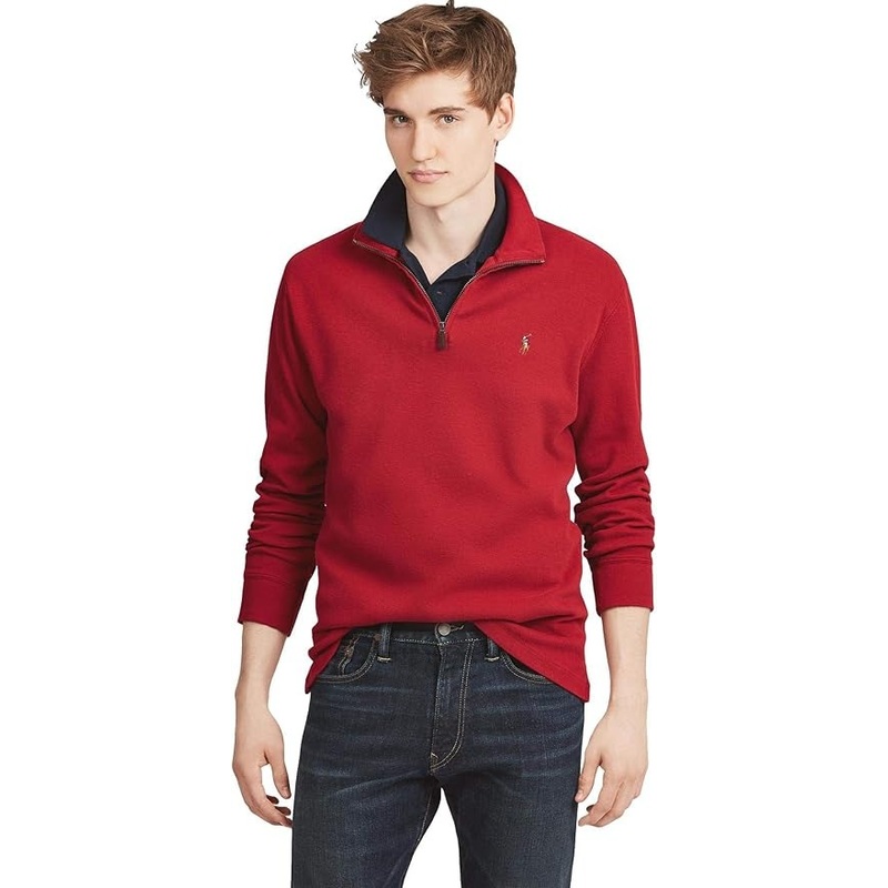 Polo Ralph Lauren Men's Estate-Rib Quarter Zip Sweater Large Red