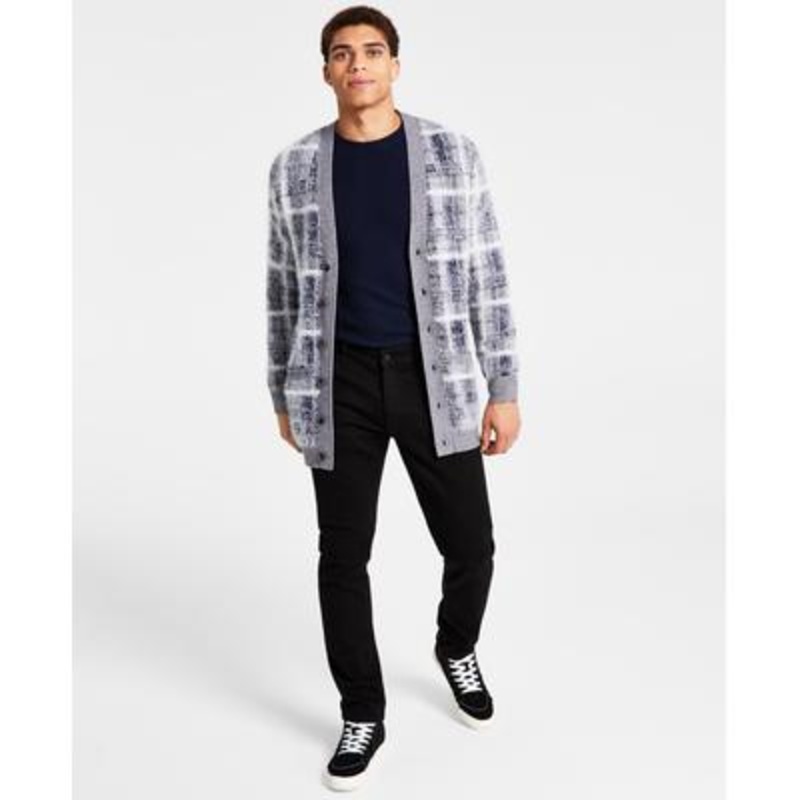 Sun + Stone Men's Julio Regular-Fit Plaid Cardigan Sweater XXL Navy Blue