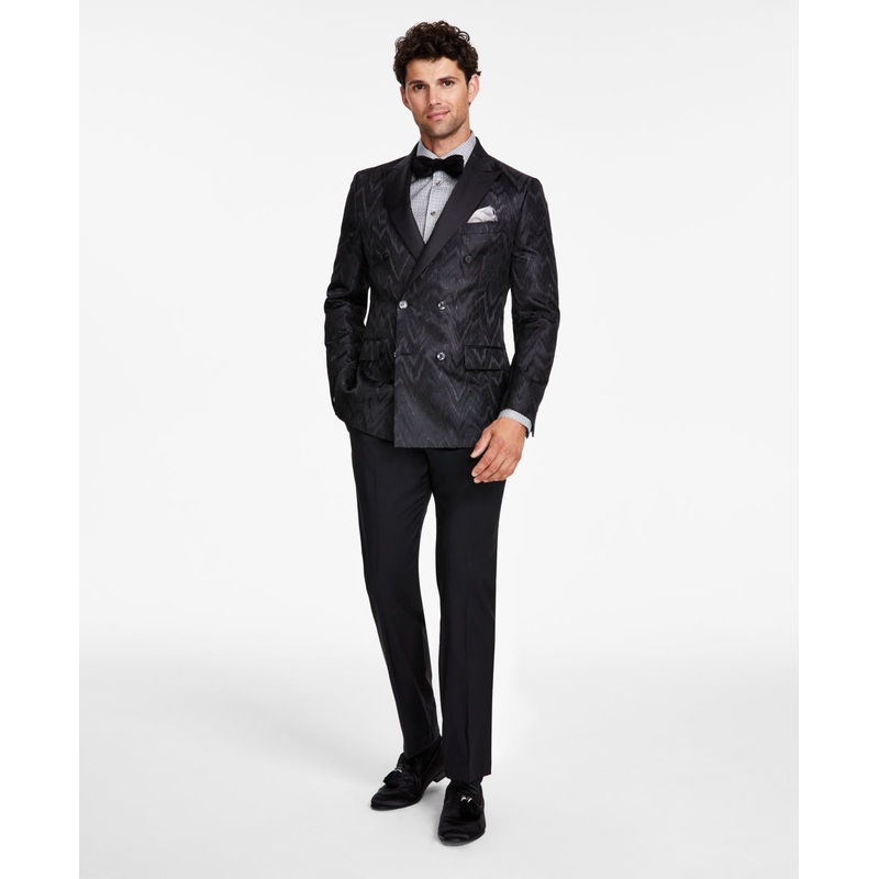 Tallia Men's Slim Fit Black Chevron Sport Coat Blazer Black 48L