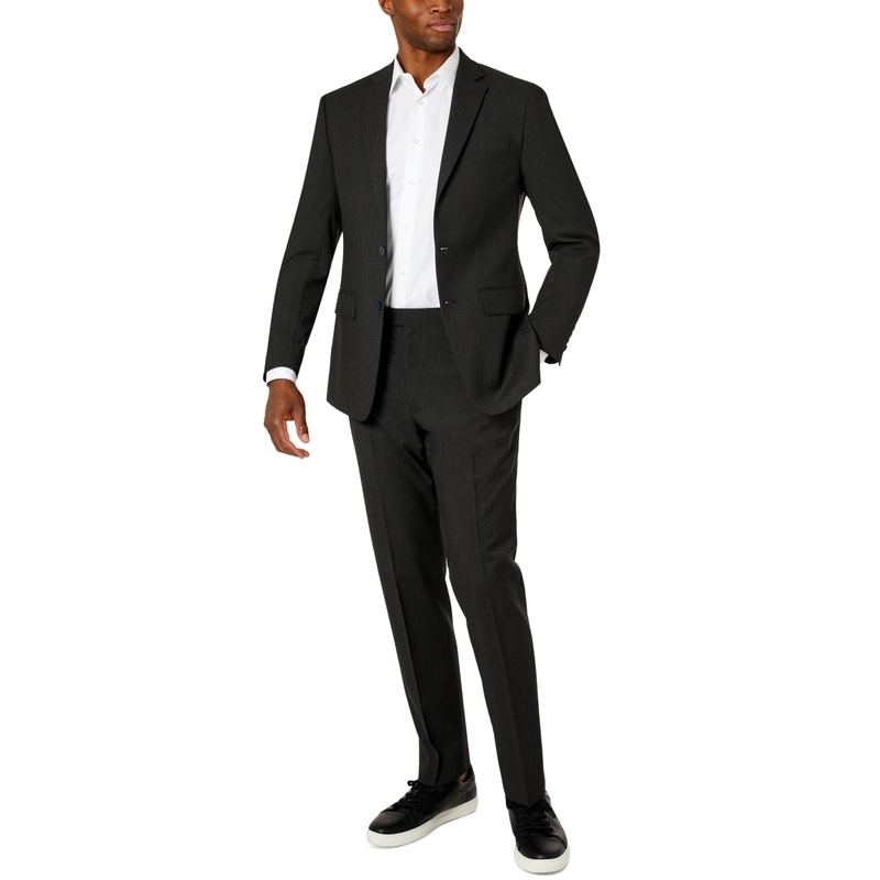 Van Heusen Men's Flex Plain Slim Fit Suit 48L 41 x 32 Dark Charcoal Grey