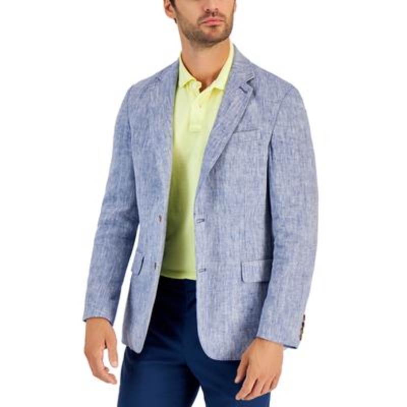 Club Room Mens Linen Suit Jacket Two Button Sport Coat Blazer Blue XL
