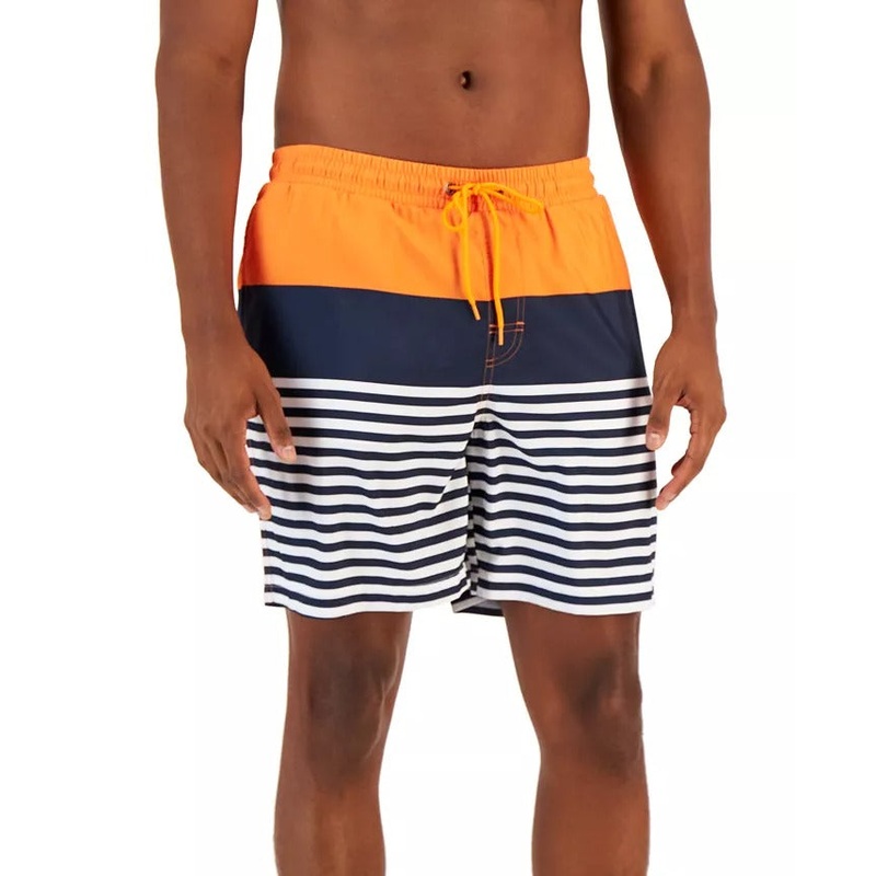 Club Room Mens Sporty Stripes 7" Swim Trunks XL Orange Blue