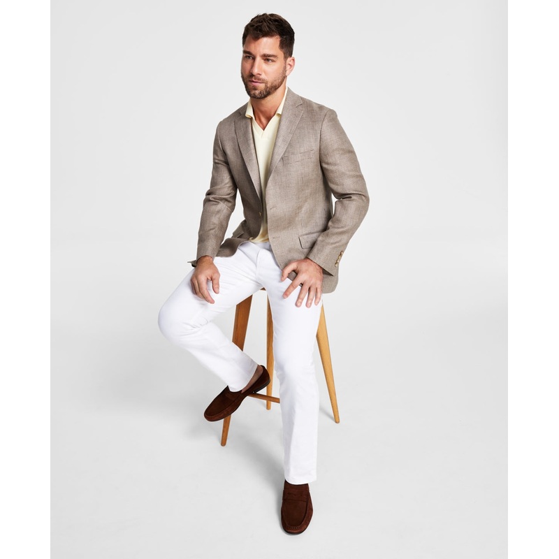 Lauren Ralph Lauren Mens Classic Fit Patterned Sport Coat Blazer Taupe Brown 38R