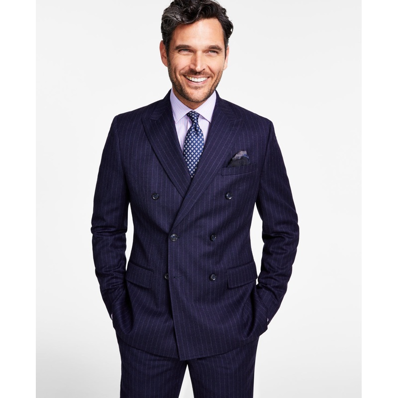 Tallia Mens Slim Fit Stretch Double Breasted Suit Jacket Navy Pinstripe 36R