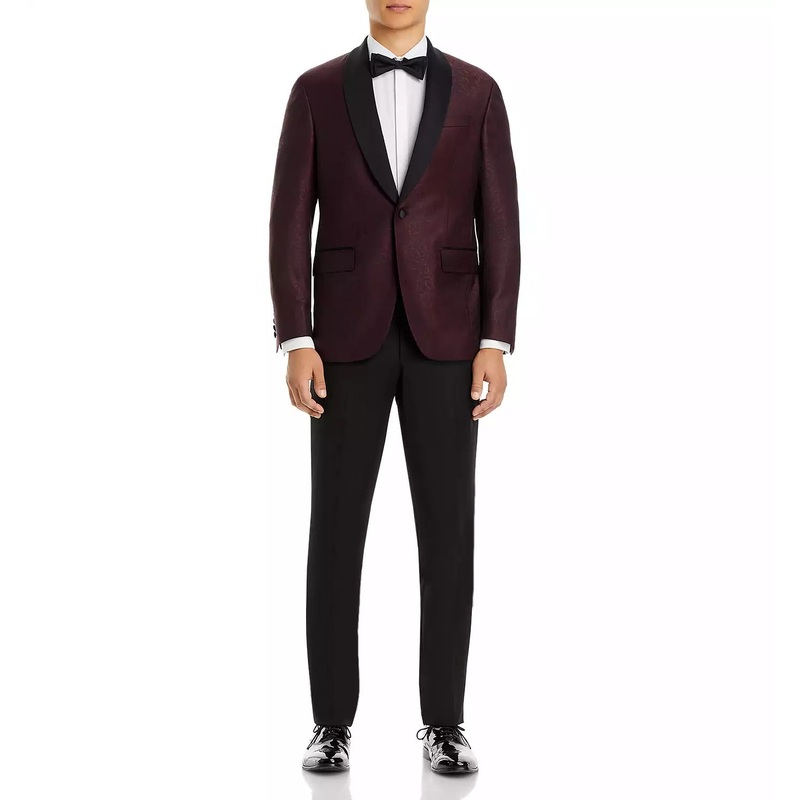 Ted Baker Mens Paisley Jacquard Satin Shawl Dinner Jacket Sport Coat 36R Red