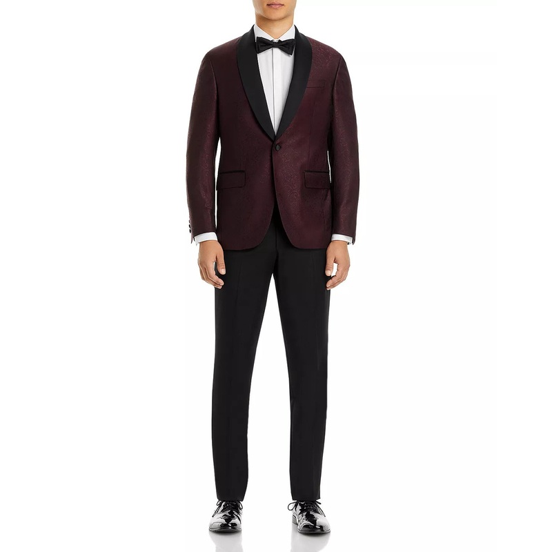 Ted Baker Mens Paisley Jacquard Satin Sport Coat Blazer Burgundy Red  40S