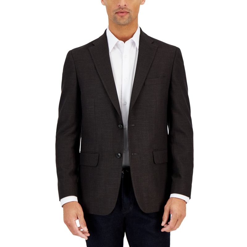 Tommy Hilfiger Men's Modern Fit Solid Weave Sport Coat Brown 38R