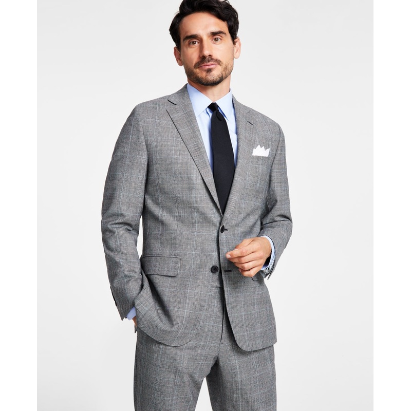B by Brooks Brothers Men's Classic Fit Wool Blend Suit Jacket Grey Plaid 42R