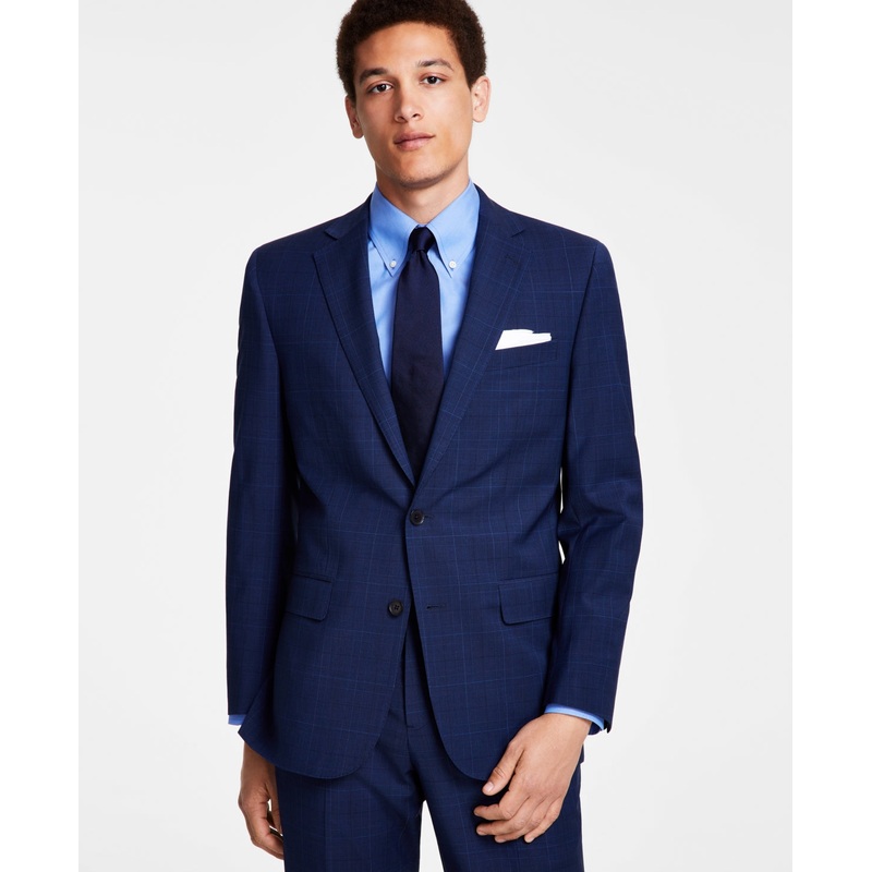 B by Brooks Brothers Mens Classic Fit Sport Coat Blazer Blue Plaid 44L