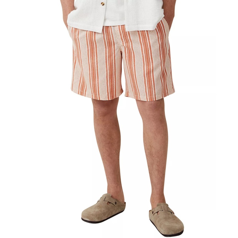 COTTON ON Men's Kahuna Relaxed Fit Shorts Orange Striped XL
