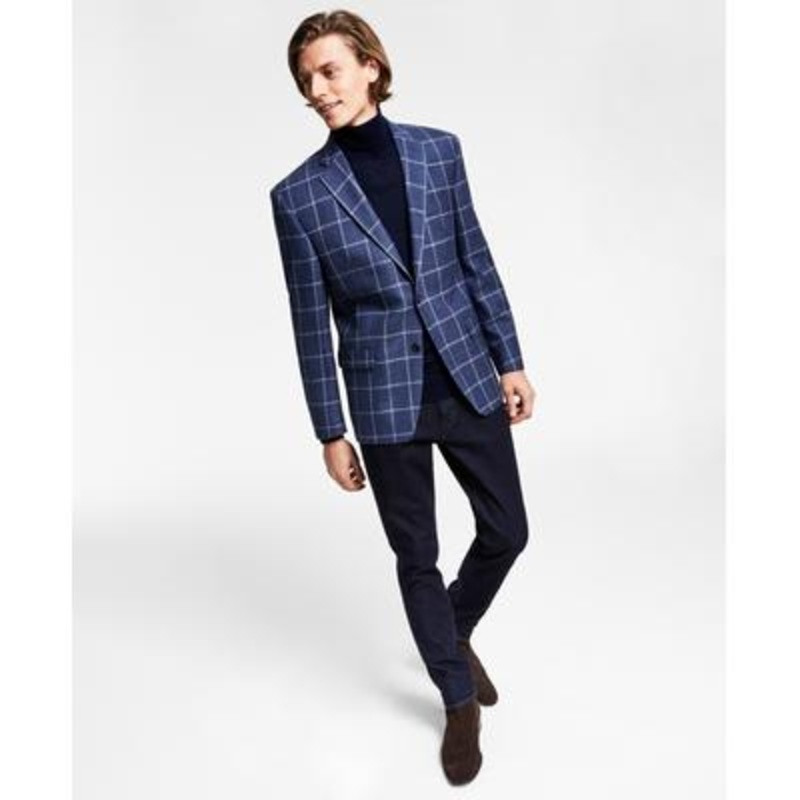 Lauren Ralph Lauren Men's Classic Fit Windowpane Sport Coat Blazer Blue 44L