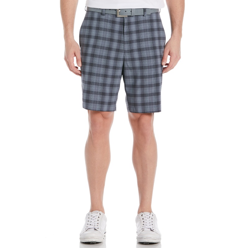 Pga Tour Men's Moisture Wicking Shadow Plaid 9 Golf Shorts Blue Combo 42