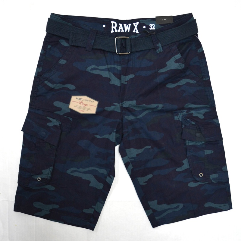 Raw X Men's Belted 12 5 Inseam Cargo Shorts Blue Combo 32 Waist