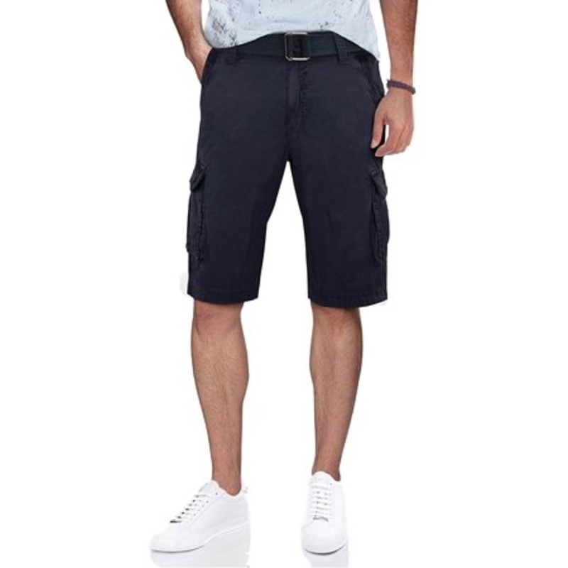 RawX Mens Belted Twill Tape Knee Length Cargo Shorts Navy Blue 42