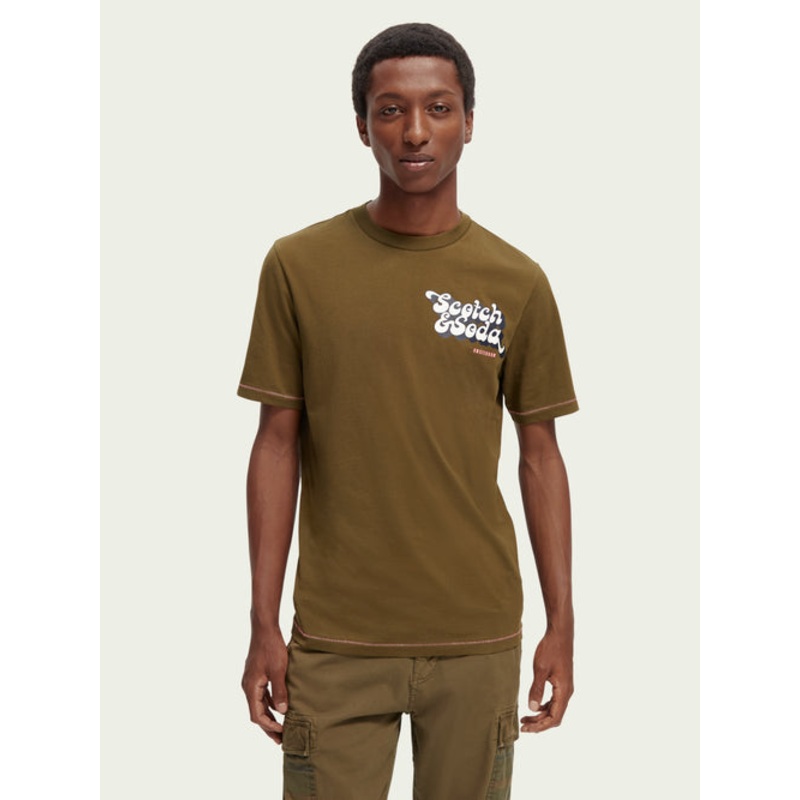 Scotch & Soda Mens Avec Logo Short Sleeve T Shirt Brown Large