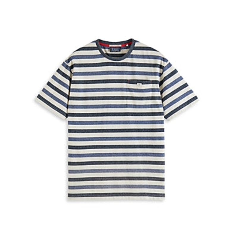Scotch & Soda Structured Yarn Dyed Short Sleeve Striped T Shirt Blue Medium