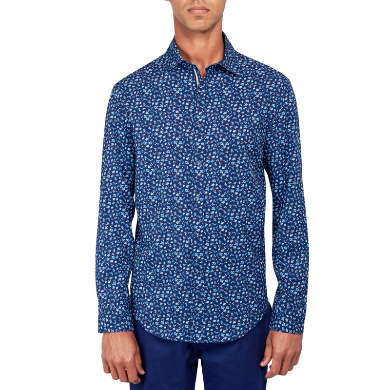 Society of Threads Men's Regular Fit Floral Print Button Down Shirt Blue Large