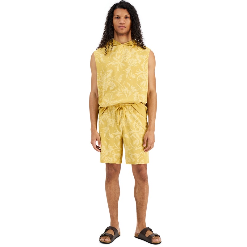 Sun + Stone Men's Lutz Tropical Floral Print 8" Drawstring Shorts Honey Ochre XL