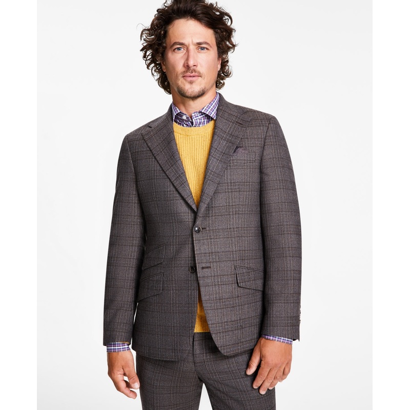 Tallia Men's Slim-Fit Stretch Plaid Sport Coat Blazer Brown Plaid  40R