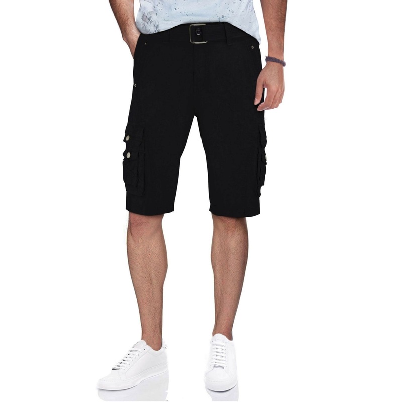 X RAY Men's Belted Cargo Shorts Knee Length with Snap Detail Black 40