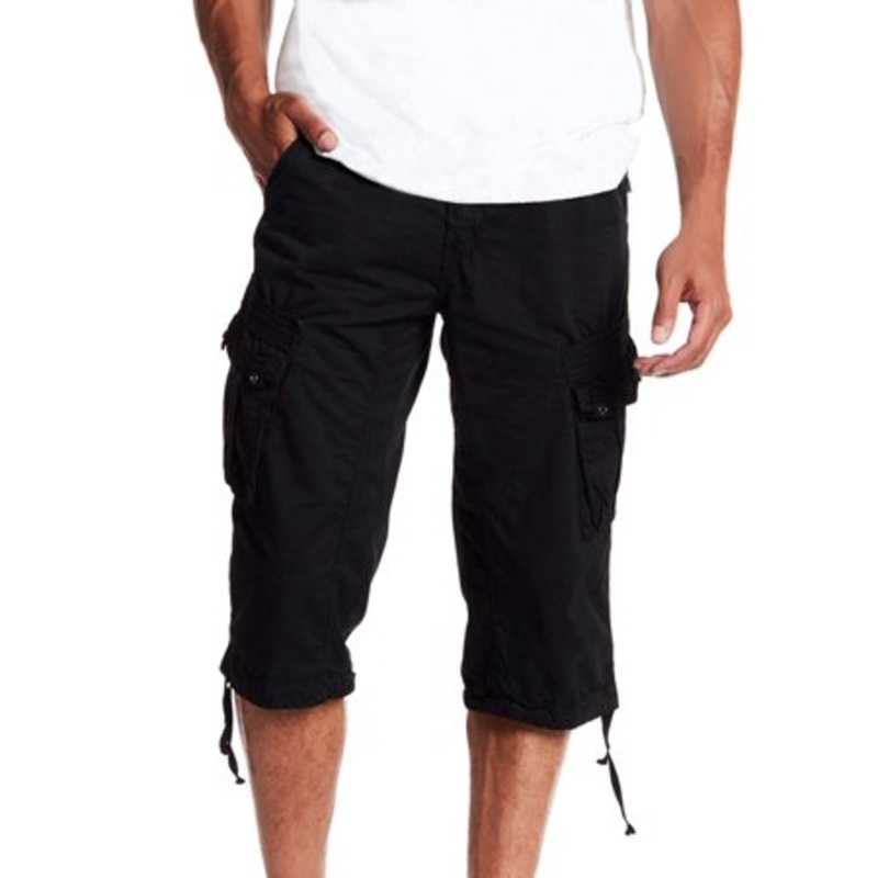 X RAY Mens Belted Long Cargo Shorts with Draw Cord Black 38
