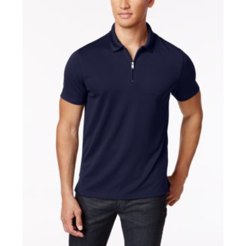 Alfani Men's Ottoman Zip Short Sleeve Polo Shirt Blue XL