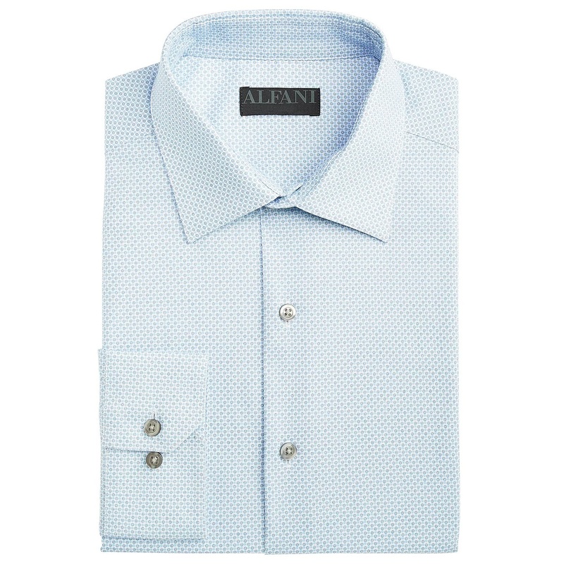 ALFANI Men's Slim Fit Stretch Geometric Print Dress Shirt Large 16 16.5 32 33