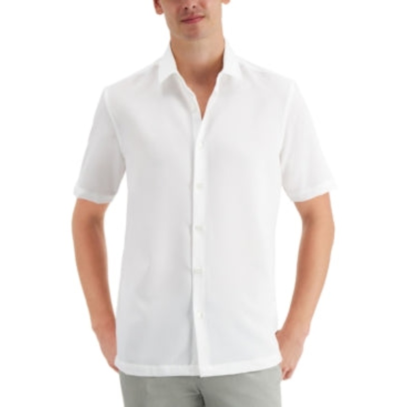 Alfani Men's Solid Short Sleeve Button Down Shirt White XL