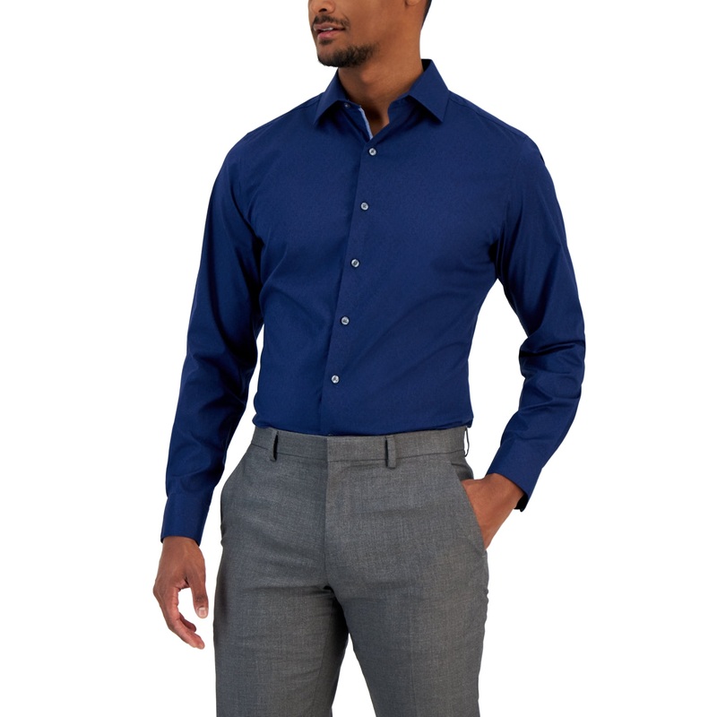 Bar Iii Slim Fit Men's Vine Print Button Down Dress Shirt Blue Small