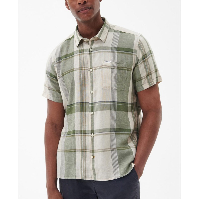 Barbour Men's Bellerby Short Sleeve Button Down Shirt Burnt Olive Small