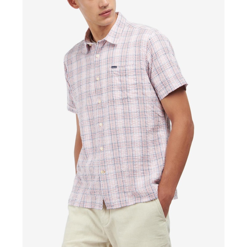 Barbour Men's Deanhill Short Sleeve Button Down Summer Shirt Pink 2XL