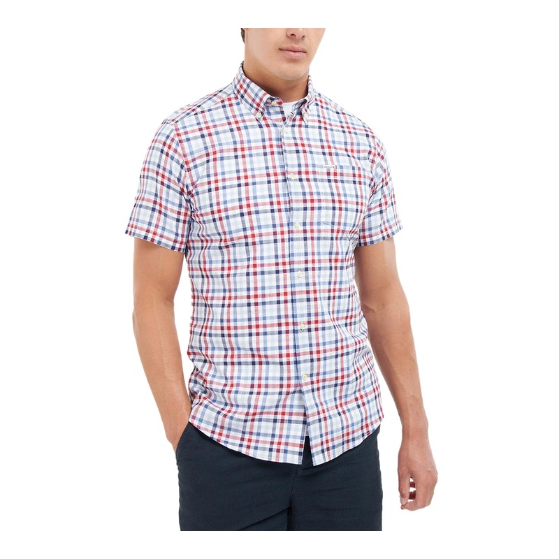 Barbour Men's Kinson Tailored Plaid Short Sleeve Button Down Shirt Red 2XL