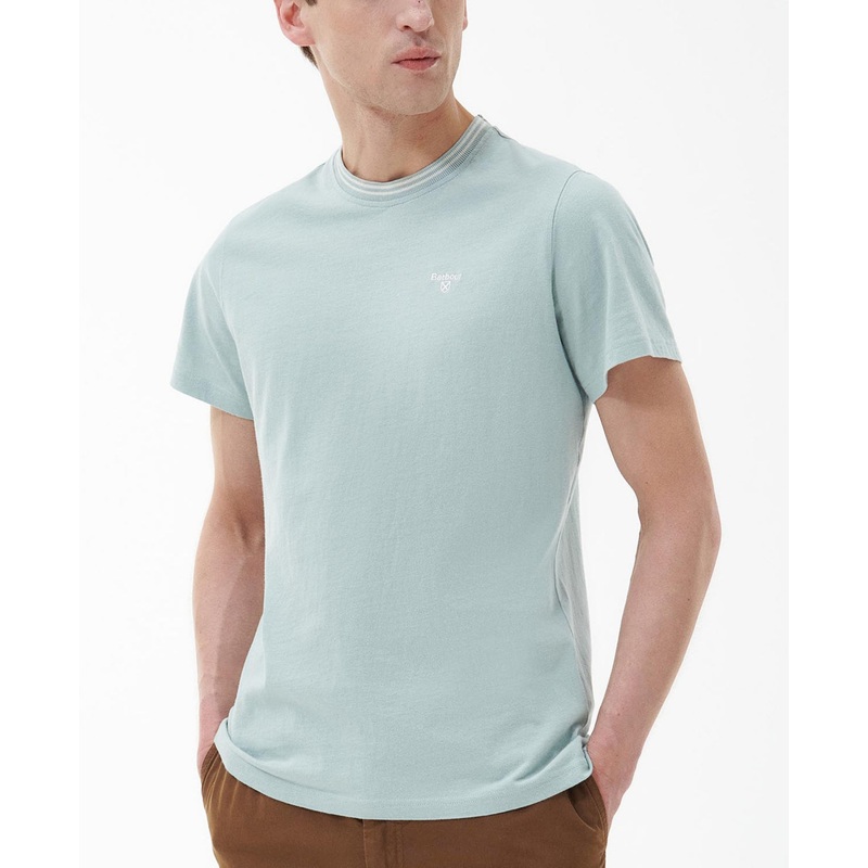 Barbour Mens Austwick Tipped Collar Short Sleeve T Shirt Blue Chalk XL