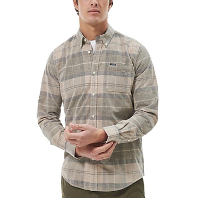 Barbour Mens Blair Tailored Button Down Shirt Brow Plaid Small