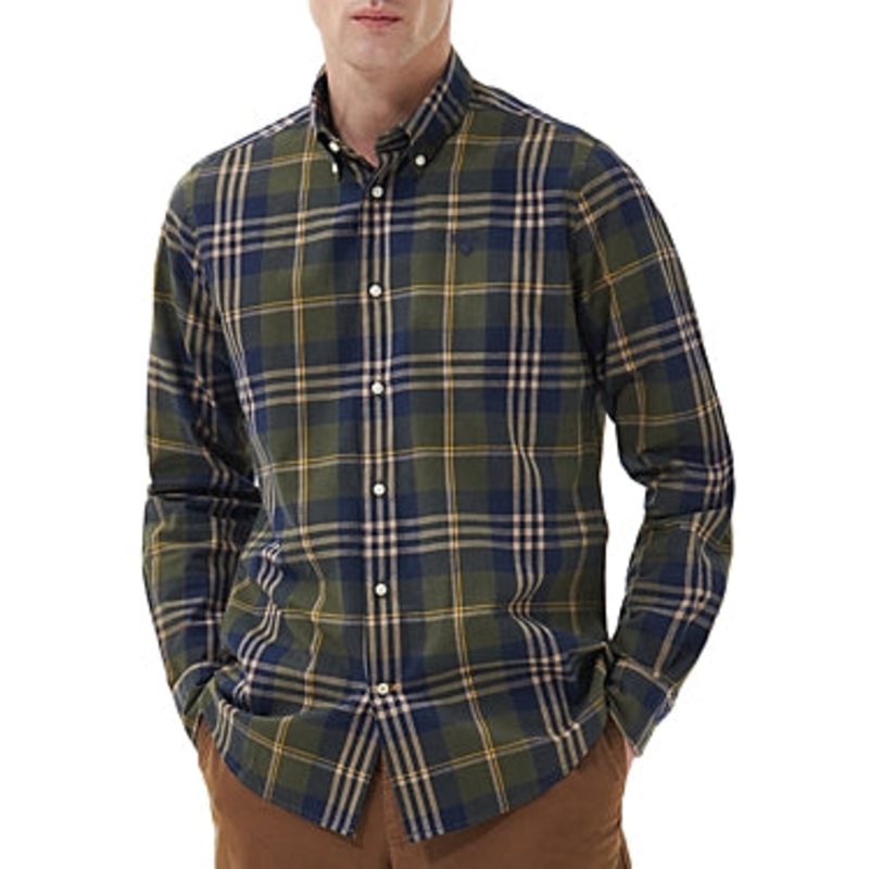 Barbour Mens Edgar Tailored Button Down Long Sleeve Shirt Plaid Green Large