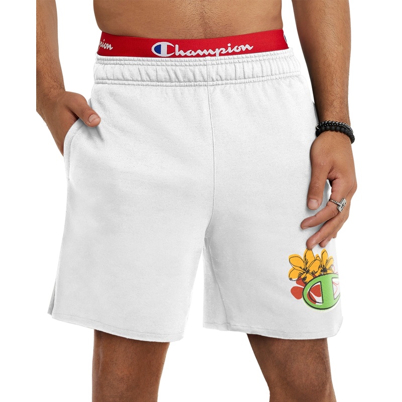 Champion Men's Powerblend Standard Fit Logo Print 7" Fleece Shorts White Small