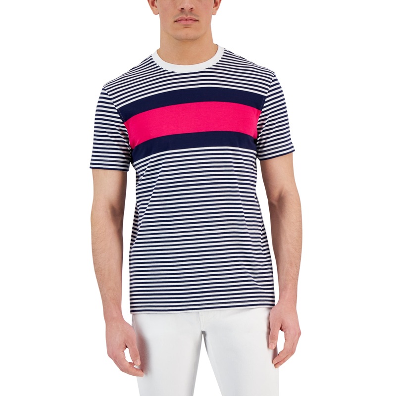 Club Room Men's Chest Stripe SHort Sleeve T Shirt Navy Blue XL