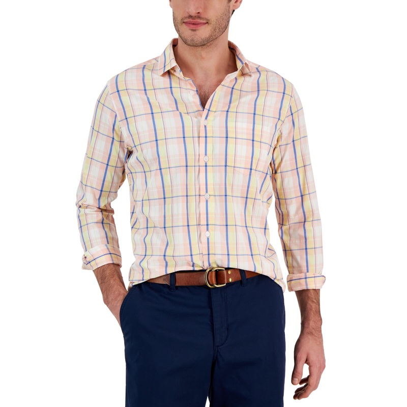 Club Room Men's Nila Classic Fit Plaid Button Down Tech Shirt Pink Large