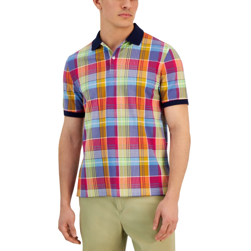 Club Room Men's Ruddy Plaid Short Sleeve Polo Shirt Purple XL
