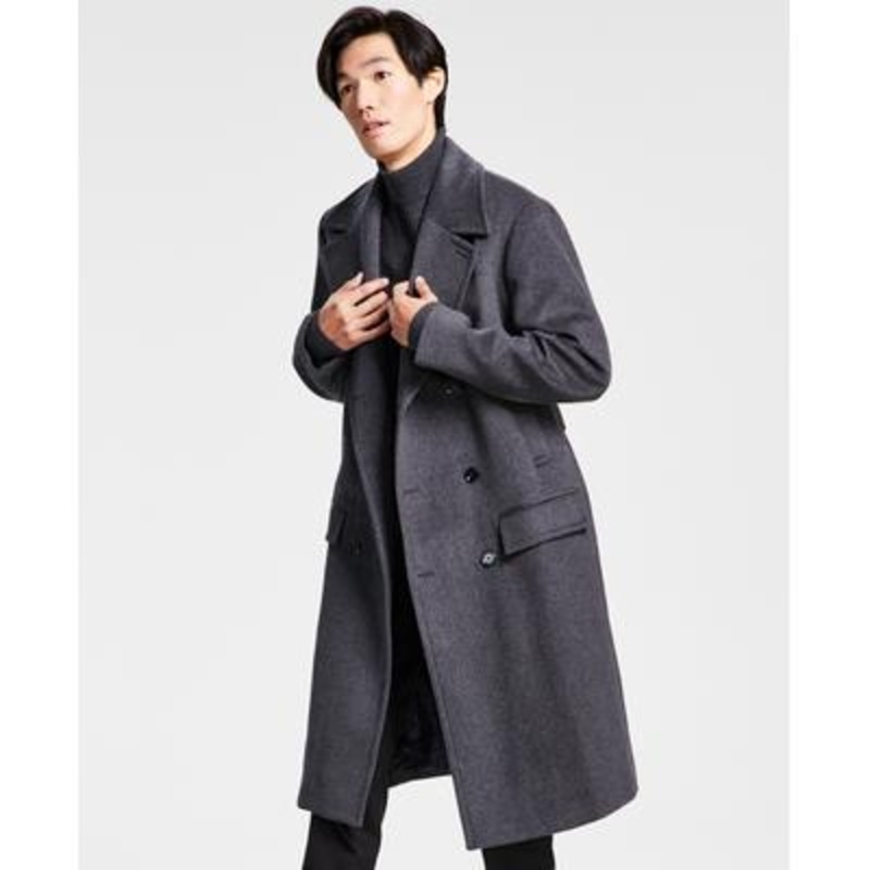 INC International Concepts Men's Classic Fit Solid Double Breasted Top Coat Grey XS