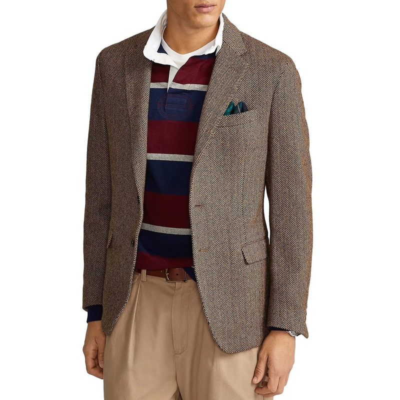 Polo Ralph Lauren Soft Herringbone Sport Coat Blazer 42R Brown / Tan Wool