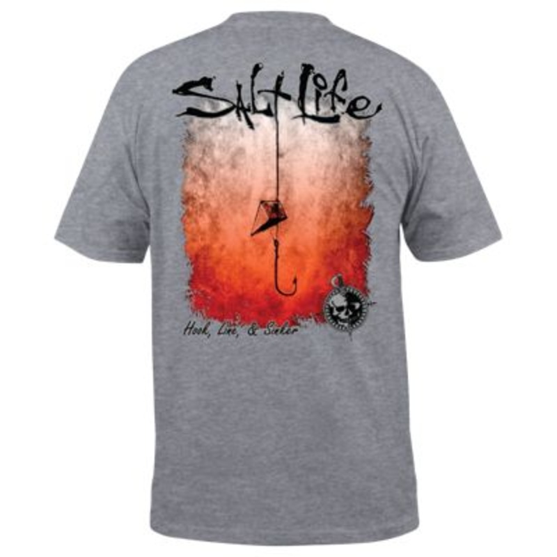 Salt Life Hook, Line, and Sinker Fade Short Sleeve T Shirt Grey Small