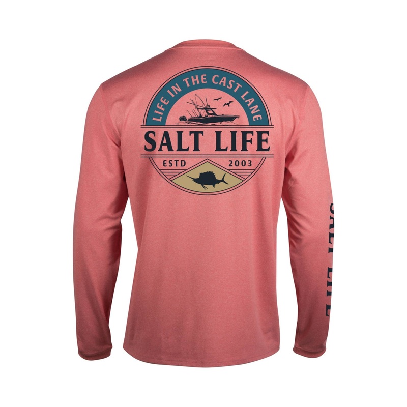 Salt Life Mens Deep Sea Cruising Long Sleeve Performance T Shirt Burnt Coral 2XL