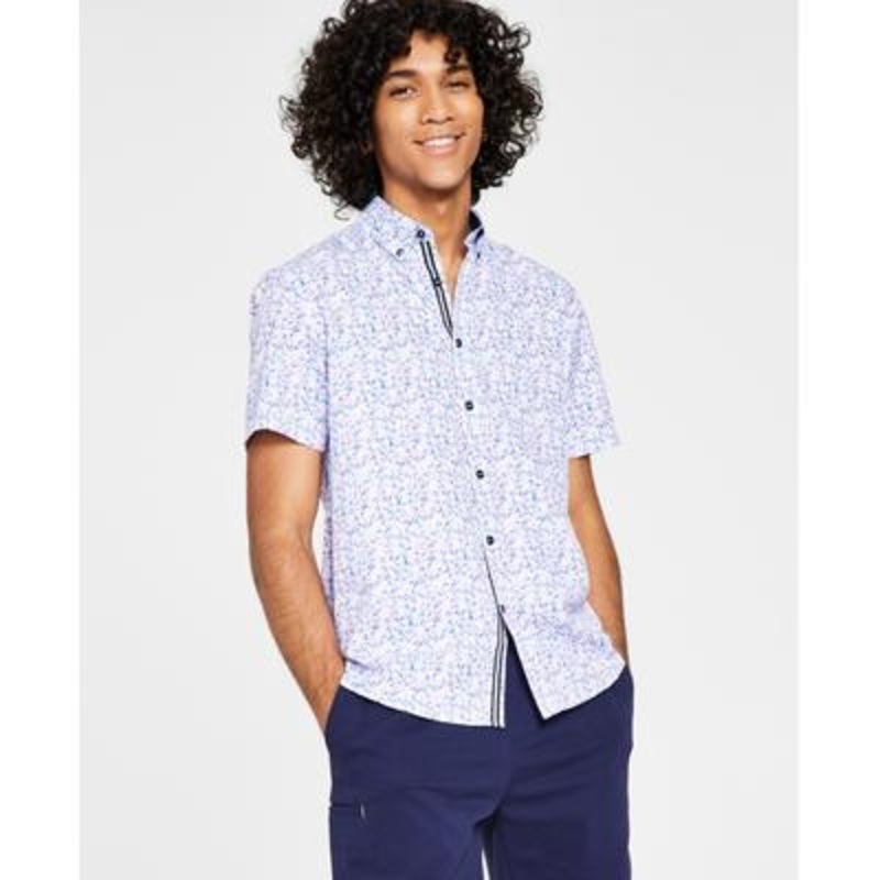 Society of Threads Men's Slim Fit Floral Print Short Sleeve Button Down Shirt XL