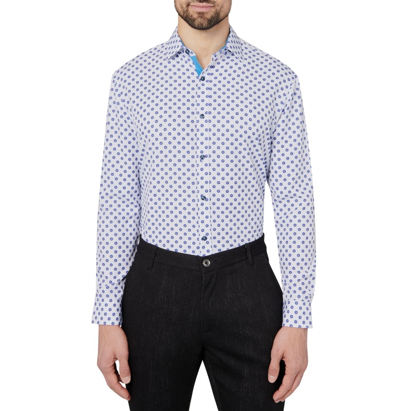 Society of Threads Mens Long Sleeve Slim Fit Button Down Shirt White Large